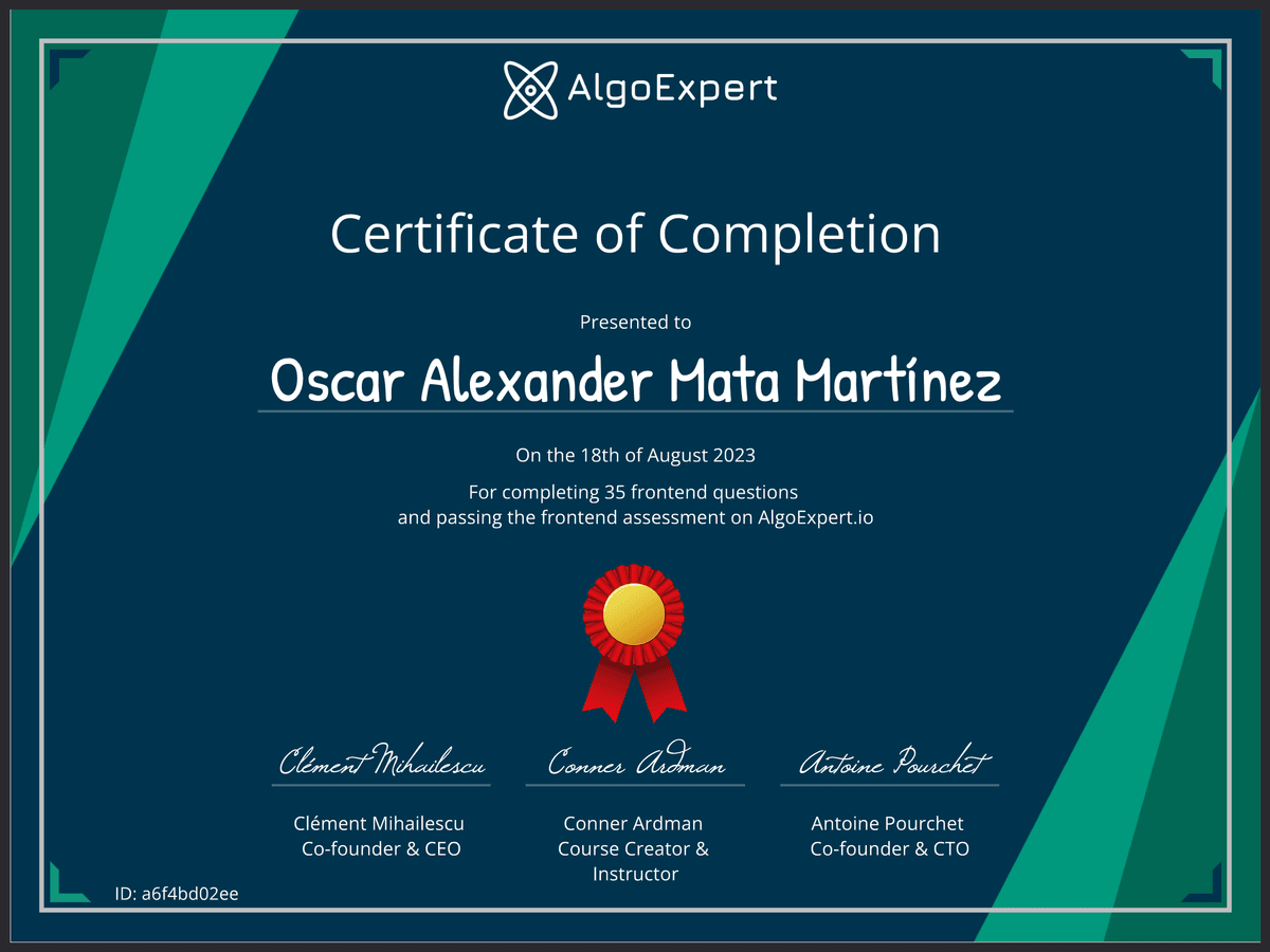 AlgoExpert Certified FrontEnd Developer